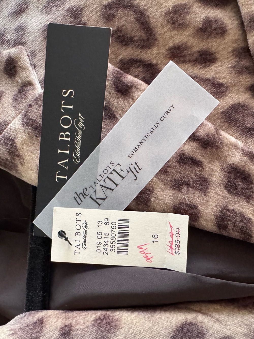 NWT Talbots Kate Fit Leopard Print Velvet Blazer Jacket 16 Tan Mob wife Curvy - Picture 16 of 16